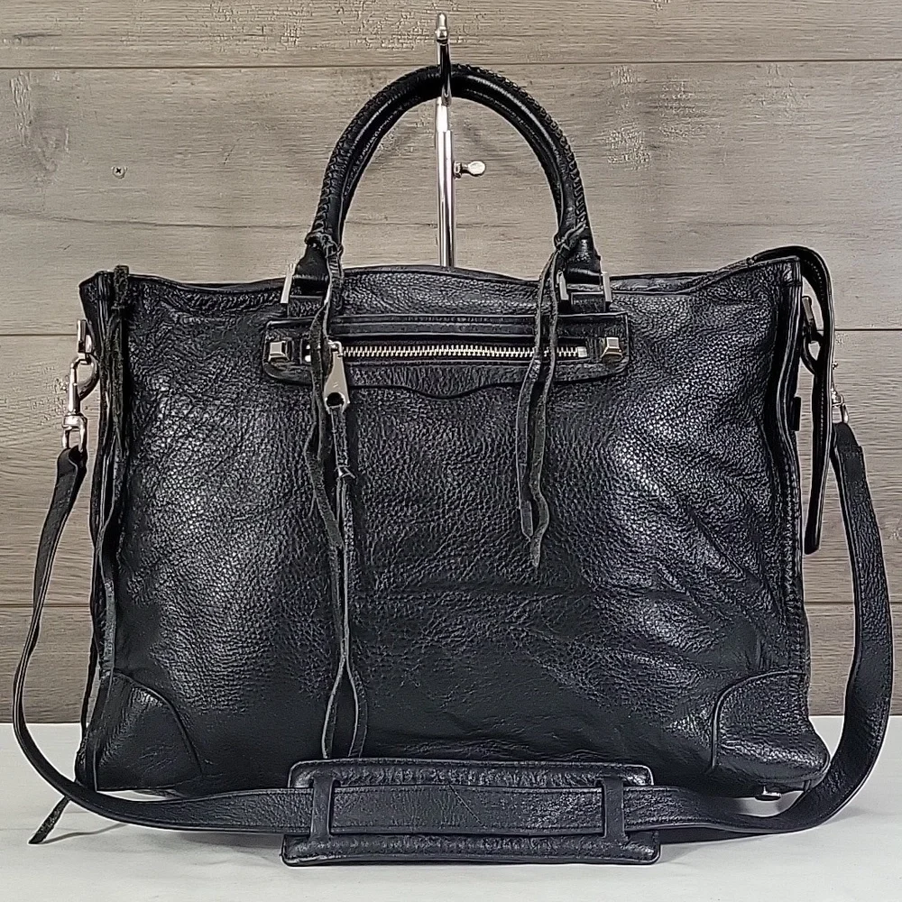Women's Rebecca Minkoff Black Pebble Leather Business Laptop Crossbody Bag